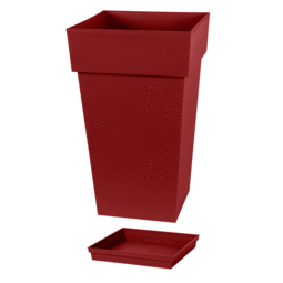 Pot Carré Haut TOSCANE 39 cm avec soucoupe – 62 L - Rouge Rubis