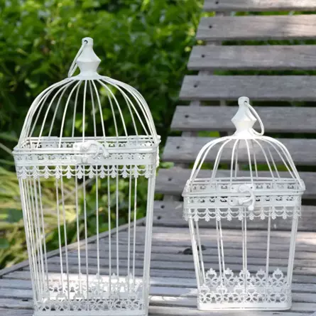 Cages à oiseaux métal décoratives H. 36 cm et H. 46 cm - Blanc