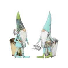 Lot de 2 figurines lutins en métal avec cache-pot H. 36 cm