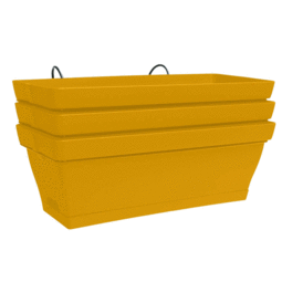 Lot de 3 jardinières ROMÉO 50 cm avec soucoupe clipsée + support - 11 L - Jaune Curcuma